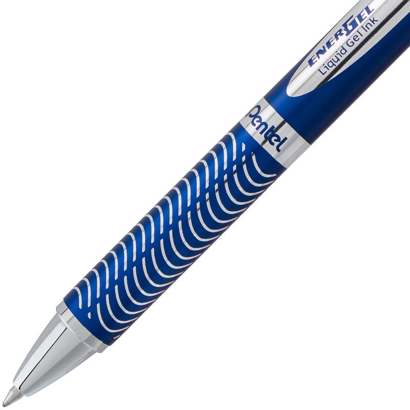 Pentel Energel Alloy Retractable Liquid Gel Pen, (0.7mm) Medium Line, Navy Blue Barrel, Black Ink, 1 Pack (BL407CBPA) - Image 5